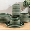 GBHOME Stoneware Dinnerware Sets for 4,Round Reactive Glaze Ceramic Plates and Bowls Set, Highly Scratch Resistant| Dishwasher & Microwave Safe Dishes Set, Service for 4(12Pcs), Dark Green