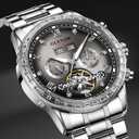 Automatic Watch for Men- Luxury Crystal Bezel Complete Calendar Mechanical Day Date Tourbillon Watch for Men Luminous with Stainless Strap
