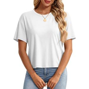 YUCOLEN Women's Crop Tops Summer Cotton Loose Basic T-Shirts (White, XL)
