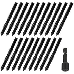 Hicarer 20 Pack 5/16-18 x 3 Inch Hanger Bolts Double Headed Bolts with Driver Self Tapping Screw Threaded Rod Screws for Furniture Double Headed for Wood Furniture Joint (Black)