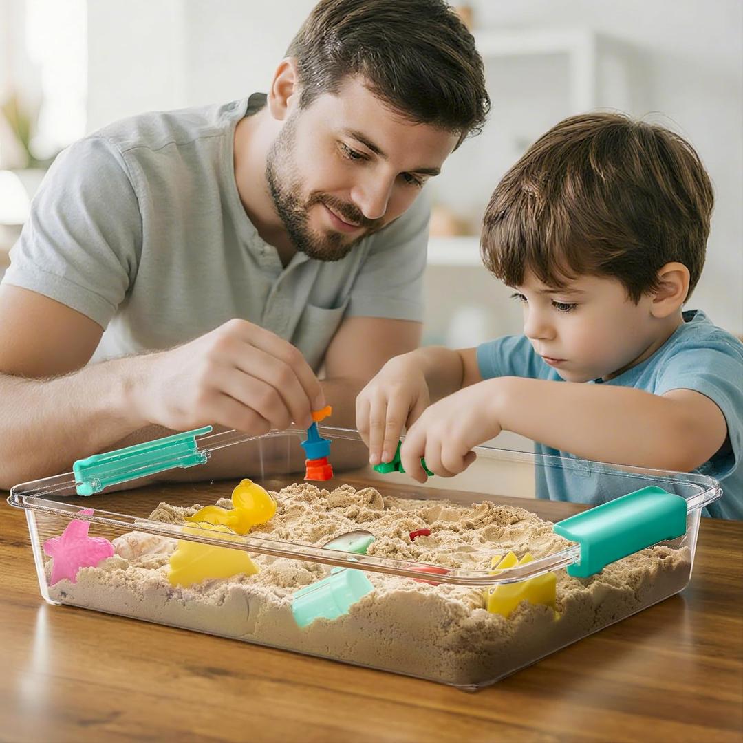 Vtopmart 6 Qt Plastic Storage Bins with Lids, Clear Sensory Bins, Arts Crafts Organizers and Storage, Stackable Containers for Home Office and School Supplies, 1 Piece (Teal)