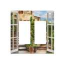 Mediterranean Greece Scene Flowers 2 Gang Double Rocker/Decora Light Switch Cover Decorative Wallplate Italian Town from Another Window Gfci Electrical Faceplate Home Bedroom Art Decor
