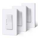 BESTTEN 3 Pack Super Slim Slide Dimmer Light Switch, Quiet Rocker, Max 300W LED, CFL, 600W Incandescent, Single Pole or 3 Way Dimmable Switch with Screwless Wallplate, ETL Listed, White