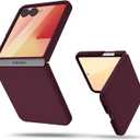 oakxco for Samsung Galaxy Z Flip 7 Phone Case Liquid Silicone, Cute Thin Slim Soft Rubber Gel for Women Men, Smooth Matte TPU Plain Solid Color Girly Simple Case with Camera Cover, Burgundy Maroon