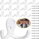 Homanu 14 Pack Coat Hooks, Heavy Duty Double Prong Coat Hooks Wall Mounted with 28 Screws, No Rust White Metal Wall Hooks for Hanging Towel, Coat, Bag, Hat, Cup, Key