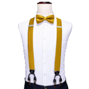 Barry.Wang Suspenders and Bow Tie Set for Men Solid Paisley Bowtie Y Shape Brace Handkerchief Cufflinks 6 Strong Clips