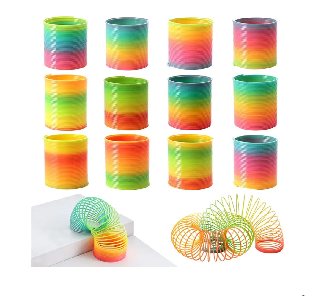 JOHOUSE Rainbow Magic Spring Party Favors for Kids, 12 PCS Colorful Plastic Spring Toy, Treasure Box Toys for Classroom, Fun Goodie Bags Stuffers for Kids Birthday