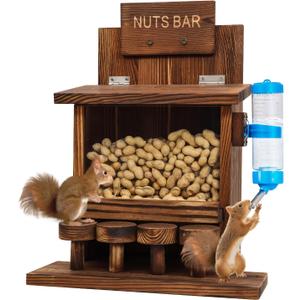 Squirrel Feeders for Outside Tree Wooden Squirrel Picnic Table Feeder for Corn Peanut Hanging Chipmunk House The Nut Bar with Squirrel Water Feeder