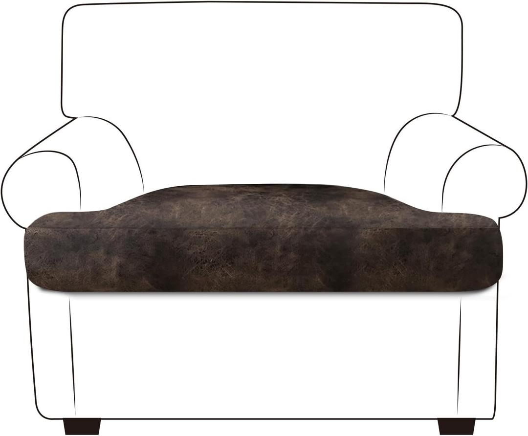 Leather Look Couch Cushion Covers Sofa Seat Slipcovers Sets Couches Furniture Protector for Sectional Armchair Loveseat Pets Kids Stretch Spandex Fabric (1 T-Cushion Armchair, Brown)