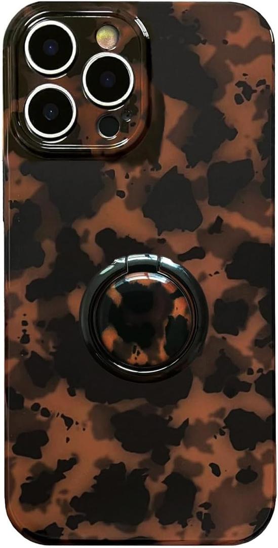 Compatible with iPhone 13 Pro Max Case with 360 Rotating Ring Stand - Cute Tortoise Shell Leopard Print Trendy Cover,Slim Fit Shockproof TPU,Non-Slip Grip & Kickstand for Women Girls (Brown Amber)