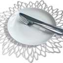 Herda 24pcs Christmas Placemats Charger Plates Silver,Round Vinyl Place Mats Set of 24,Christmas Table Mats Chargers, Silver Doily Chargers Leaf Placemats, Holiday, Wedding Table Decor