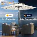 FLAME&SHADE 2 Tiers 9ft Solar Light Patio Umbrella, 40 LED lights outdoor umbrella with Centre Surround Light, Table Market Umbrella for Deck, Pool, Porch, Backyard, Garden (Ivory), 9 FT Double Top