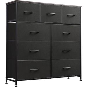 WLIVE 9-Drawer Dresser, Fabric Storage Tower for Bedroom, Hallway, Entryway, Closet, Tall Chest Organizer Unit with Fabric Bins, Steel Frame, Wood Top, Easy Pull Handle, Charcoal Black