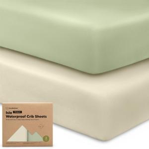 2-Pack Waterproof Baby Crib Sheets for Boys, Girls - 52x28 Viscose Derived from Bamboo Toddler Bed Sheet Neutral, Fitted Crib Mattress Protector Cover for Baby Bedding, Soft & Gentle (Avocado) (Avocado)