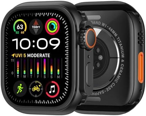 amBand for Apple Watch Series 10 46mm Metal Case Men, W1 Rugged Protective Bumper [Turn iWatch into Ultra Look] with Back Cover, Upgrade Conversion Kit Stylish Protector 46 mm - Black