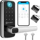 Keyless Entry Fingerprint Door Lock with Keypad and Handle for Home, Rental, Garage, Office and Hotel (Silver Smart Lock)