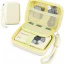 Digital Camera Case for CAMKORY/KODAK PIXPRO FZ45/FZ55/Canon IXUS 285 HS/AbergBest/Sony DSCW800/DSCW830 - Small Travel Compact Camera Holder with Mesh Pocket for SD Card & Accessories (Pale Yellow)