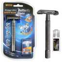WEISHI Butterfly Open Double Edge Safety Razor for Men, Nostalgic Long Handle with 5 Stainless Razor Blades, Reusable Wet Shave Tool for Smooth, Close Shave
