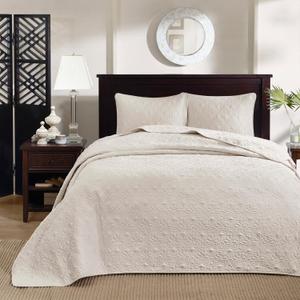 Madison Park Quebec Queen Size Quilt Bedding Set - Ivory , Damask  3 Piece Bedding Quilt Coverlets  Ultra Soft Microfiber Bed Quilts Quilted Coverlet (Cream)