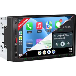 [DSP Inside] Wireless Double Din Car Stereo, Wireless Apple Carplay Android Auto, 7 Inch Touchscreen Radio with 240W Enhanced DSP Sound, FM/AM/Bluetooth Handsfree, HD Waterproof Backup Camera