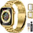Lerobo Compatible with Apple Watch Band 44mm 42mm 40mm 38mm 41mm 45mm 46m 49mm, Solid Stainless Steel Metal Band with 2 Pack Protective Cover Case for iWtach Series 11 10 9 8 7 6 5 4 3 SE Ultra Men Women