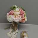 8.6in Blush Wedding Bouquets for Bride Bridesmaid, Pastel Pink White Green Bouquet Artificial Fake Silk Roses Flowers for Wedding Spring Garden Boho Rustic Decoration Toss Bouquet