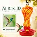 Smart Glass Hummingbird Feeder with Camera, 2K HD Live View, 2.4GHz WiFi Only, Solar-Assisted Outdoor Bird Feeder, App Motion Alerts, AI Bird ID, Ant Moat, Easy Clean Drip-Resistant Nectar Feeder