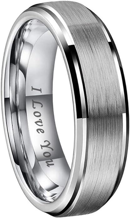 8.5 mm Tungsten Rings for Men Women Engagement Wedding Bands Stepped Beveled Edges I Love You Engraved Comfort Fit