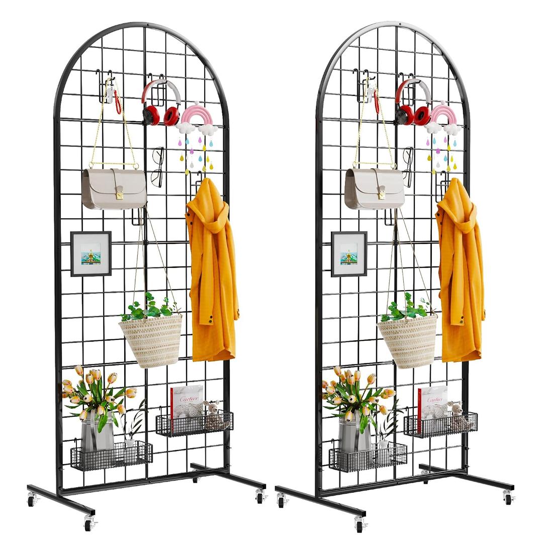 VGMiu Grid Wall Panel 2PCS Display Stand 2' x 5.2' FT Black Grid Wall Panels Movable Retail Display Racks Floorstanding Gridwall Heavy Duty with Wheel for Art Craft Photo Displays Fair Trade Show