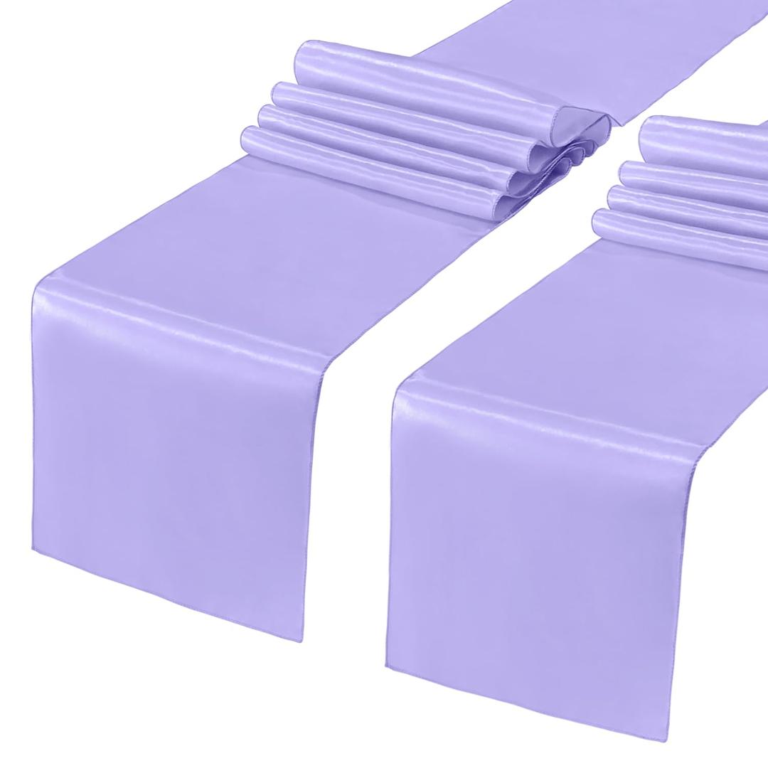 Quimoy 2 Pack Lavender Satin Table Runner 12 x 108 Inch, Table Runner for Party Wedding Banquet Birthday Graduation Decoration, Bright Silk Smooth Fabric Party Chair Sashes