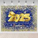 Mocsicka Class of 2025 Backdrop 10x8ft Graduation Royal Blue and Gold Congrats Grad Party Photo Backdrops Graduate Party Decorations Photography Studio Background