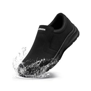 LARN SAFETY Mens Non Slip Shoes Food Service Work Shoe Waterproof Slip Resistant Kitchen Chef Footwear Restaurant Hospital Slip-On Black 36