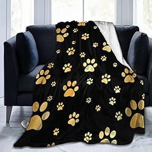 Cute Dog Paws Prints Throw Blanket Ultra Soft Warm All Season Golden Animal Footprints Decorative Fleece Blankets for Bed Chair Car Sofa Couch Bedroom 50"X40"