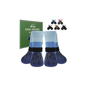 EXPAWLORER Dog Socks for Hot Pavement to Prevent Licking Paws, Anti Slip Doggie Booties Grippy Shoes for Hardwood Floors, Boots & Paw Protectors for Small Medium Large Senior Dogs Pink Blue, M