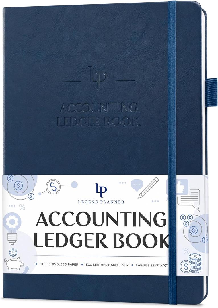 Legend Accounting Ledger Book  Hardcover Bookkeeping Log for Small Business & Personal Use  Columnar Book  Money Expense Journal  Large Format 7x10 (Dark Blue, Smaller Than A4 (7x10''))