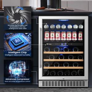 Friduo Wine Fridge 24 inch. Wine and Beverage Refrigerator, 30 Bottles & 82 Cans Built-in or Freestanding Wine Cooler 