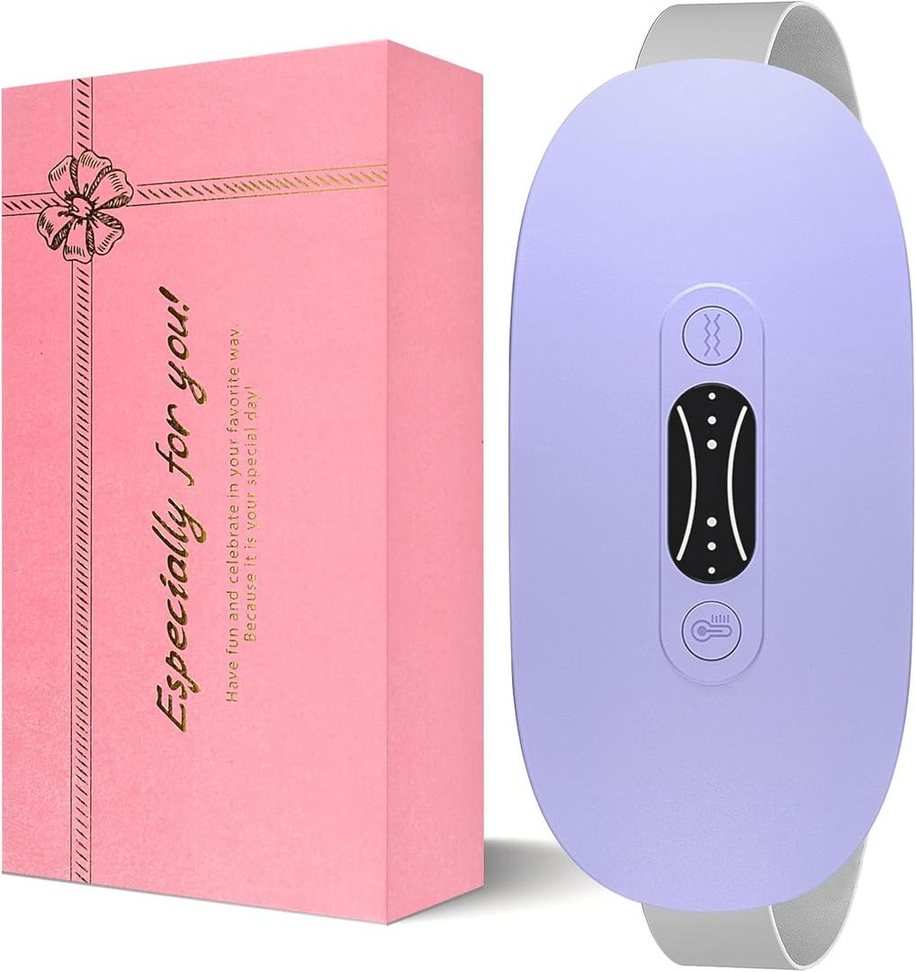 LISACOOL Portable Ccordless Heating Pad for Period Cramps Electric Waist Belt Device Portable Heatings Pad with 3 Heat Levels and 3 Massage Modes Birthday Gifts for Women and Girls (Purple)