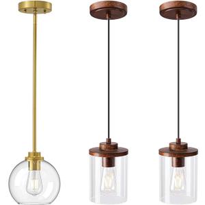 EDISHINE Modern Pendant Lights Kitchen Island, Clear Glass Shade, Gold and Farmhouse Adjustable Hanging Light for Dining, Sink, Bathroom, Hallway,
