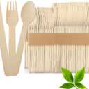 100% Compostable Wooden Cutlery Set 300PCS 160mm 50 Knives, 100 Forks, 150 SpoonsDisposable Wooden Cutlery, Eco Friendly Forks And Spoons Disposable Cutlery Set Party Utensils