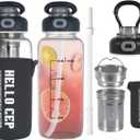 34oz Glass Water Bottle with Straw, Infuser & Protective Sleeve, BPA-Free Large Capacity drinking bottles for Hot or Cold Drinks, Perfect for Gym, Home & Office (34oz 2PCS)