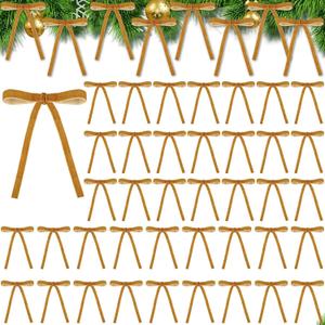 Joottuan Velvet Christmas Bow 5 x 7 inches Rustic Crafts Gift Bows Vintage Velvet Ribbon Wreath Bows for Christmas Tree Home Decor Indoor Outdoor Decoration (48, Khaki)