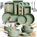 30 Piece Pots and Pans Set Non Stick, Nonstick Induction Granite Kitchen Cookware Sets, Induction Cookware and Bakeware Set, Nonstick Granite Cooking Set, Pan Sets for Cooking, Green