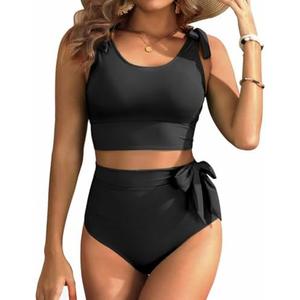 Two Piece High Waisted Swimsuits - Women Tummy Control Bikini Modest Bathing Suit 2PC 2025, Size: Large