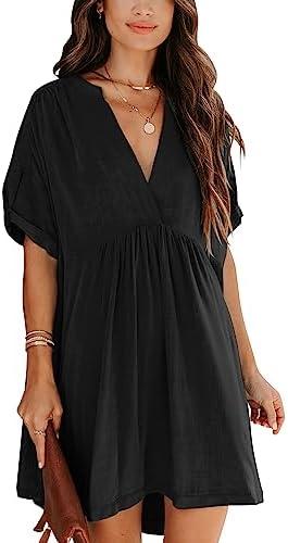 Minclouse Women's Babydoll Short Sleeve Tunic Dress V Neck Cute Casual Loose Dresses Size Large Minclouse Women's Babydoll Short Sleeve Tunic Dress V Neck Cute Casual Loose Dresses Size Large