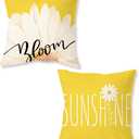 ONWAY Spring Summer Pillow Covers 18x18 Inch Farmhouse Daisy Yellow Outdoor Throw Pillow Cover Sunshine Bloom Decorative Cushion Case for Sofa Couch Home Bed Set of 2