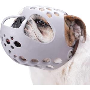 BARKLESS Dog Muzzle for Short Snout, Soft English Bulldog Muzzle for Biting, Chewing, Licking, Flat-Faced Bulldog Mouth Guard for Aggressive Dogs Grooming Walking, Allows Drinking, XL 