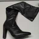 Thigh High Boots Women Chunky Heels Over The Knee Boots Pointed Toe Block Heeled Stretch Sexy High Heel Knee High Boots Side Zipper Long Boots (11, Black Matte Pu)