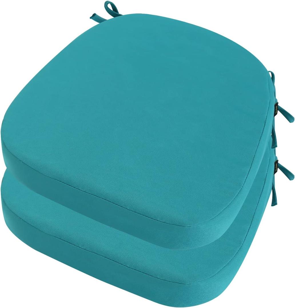 idee-home Outdoor Chair Cushions Set of 2, 17" x 17" x 3" Thick D-Shaped Patio Furniture Outdoor Seat Cushions Waterproof with Ties, Dining Pads (Peacock Blue)