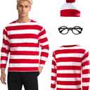 Deboyar Adults Red and White Striped Shirt Halloween Costume Shirt Glasses and Hat Suit (Large)