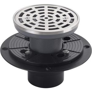 4 1/4" Shower Drain Round Brushed Nickel, Removable Grille Strainer Screws in Drain Cover, Base with Adjustable Drain Flange Kit PVC, SUS304 Stainless Steel